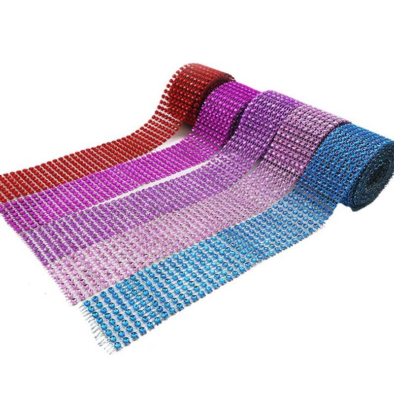 Flower shape plastic floral diy decoration diamond ribbon roll rhinestone mesh