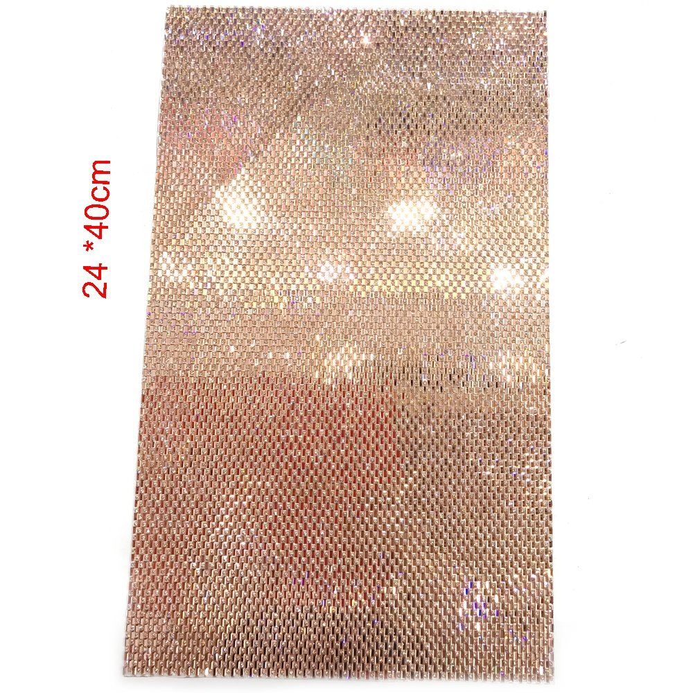 S199 Factory supply 24*40cm hot fix Lt Peach Glass stones crystal rhinestone mesh adhesive rhinestone sheets