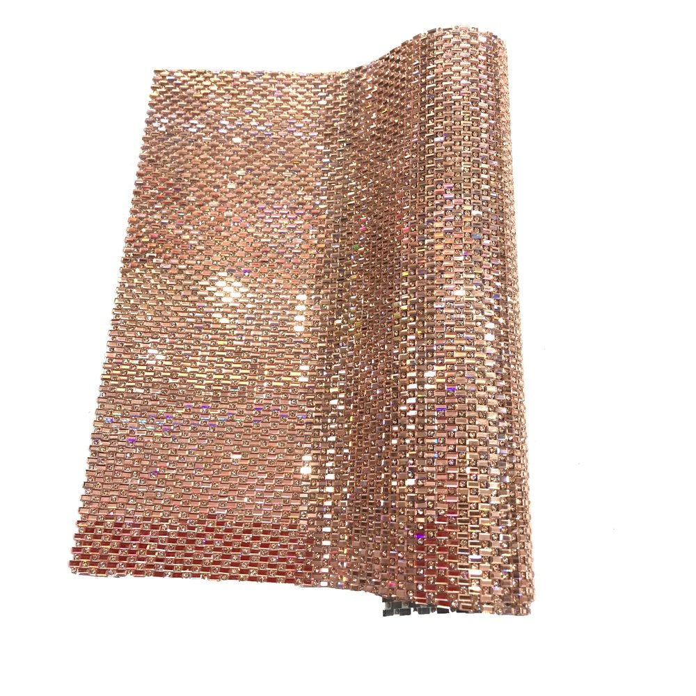 S199 Factory supply 24*40cm hot fix Lt Peach Glass stones crystal rhinestone mesh adhesive rhinestone sheets