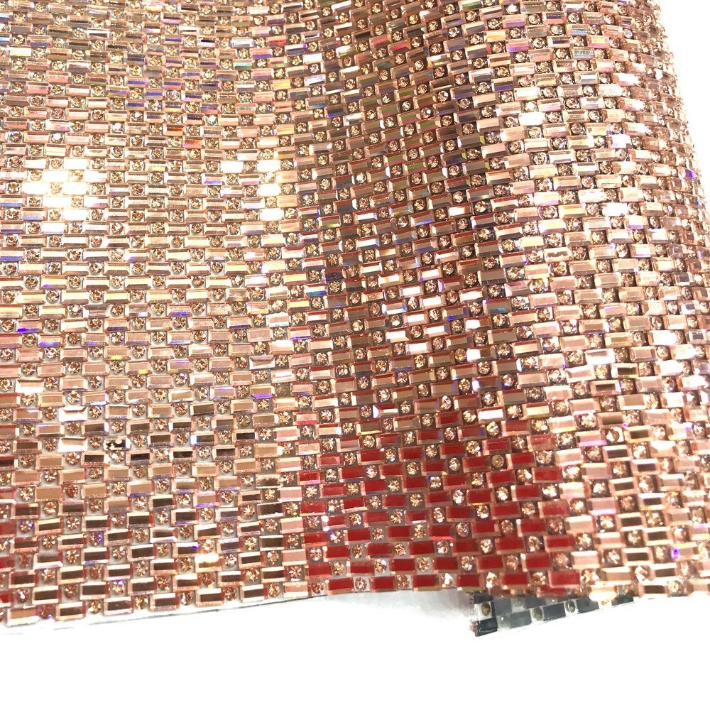 S199 Factory supply 24*40cm hot fix Lt Peach Glass stones crystal rhinestone mesh adhesive rhinestone sheets