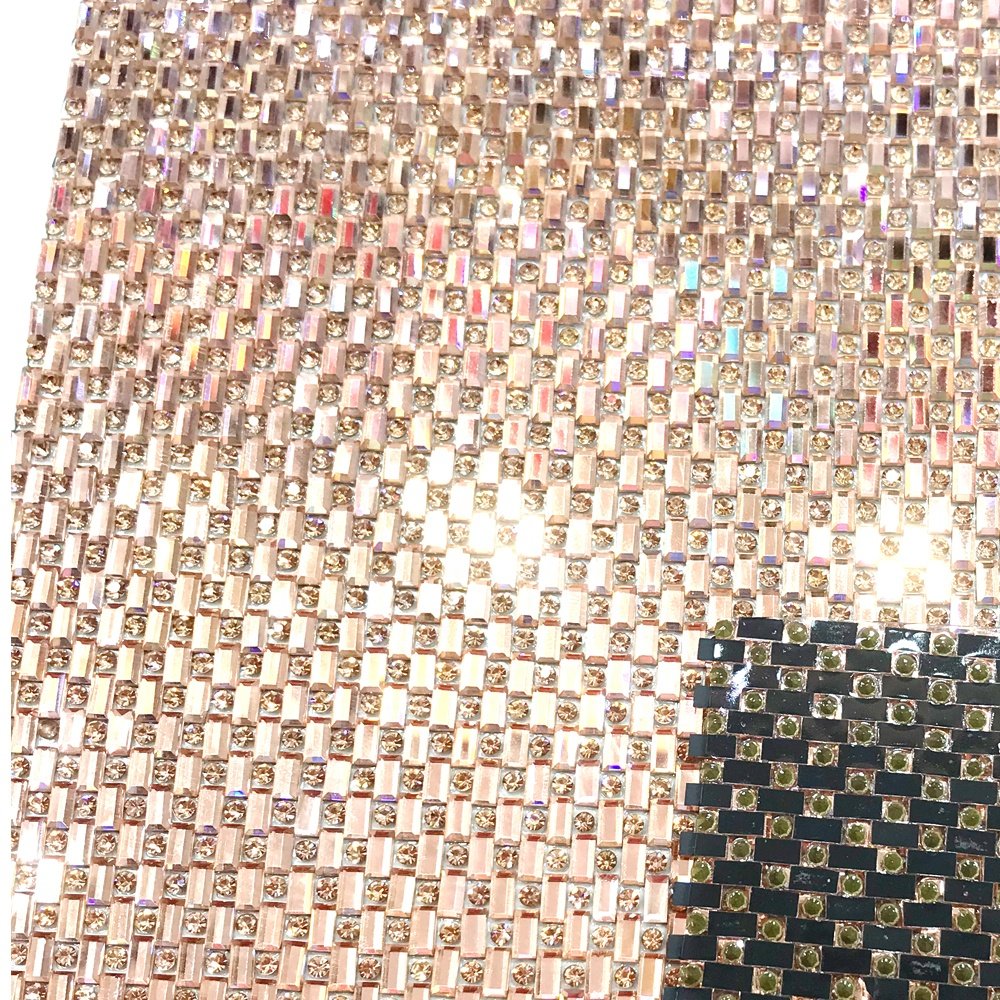 S199 Factory supply 24*40cm hot fix Lt Peach Glass stones crystal rhinestone mesh adhesive rhinestone sheets