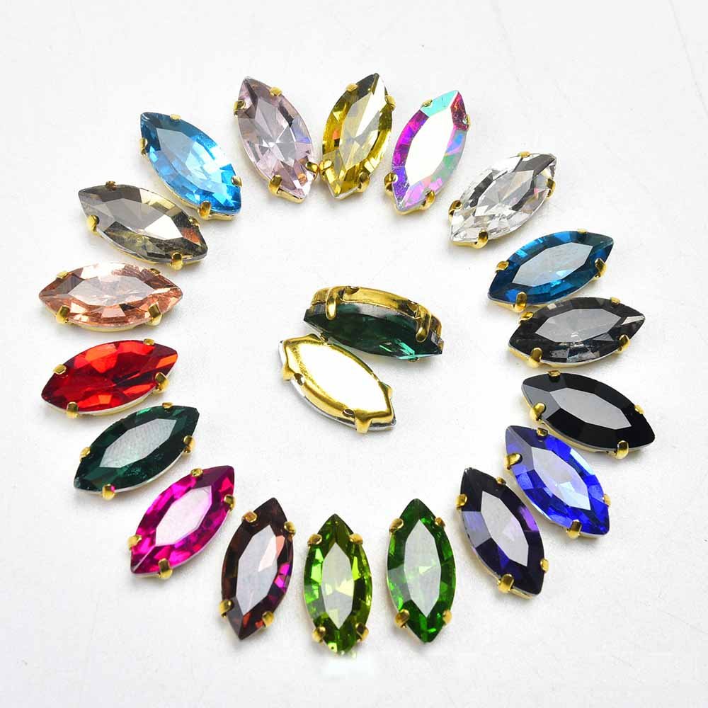 JFS038 Horse Eye Glass Gold Claw Rhinestone Hand Sewing Crystal Diy Wedding Dress Clothing Decorative Accessories