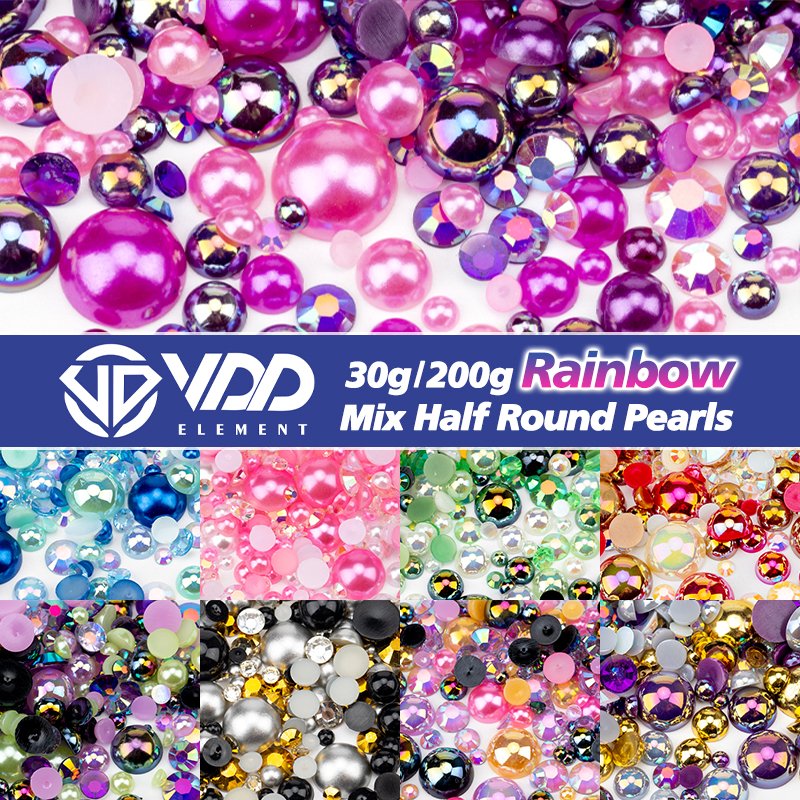 VDD 30/60/100/200g Wholesale Mix Size ABS Half Round Pearls Flatback Beads Color Resin Rhinestone Crafts Nail Art DIY Decoration