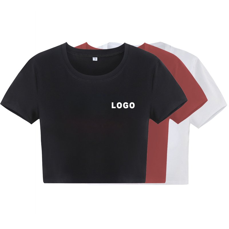 wholesale bulk women's white cartoon rhinestone custom logo o neck baby cropped top tee shirt