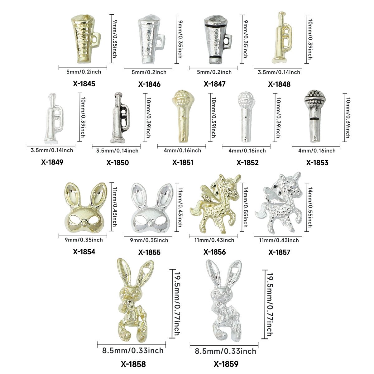 10pcs Fancy Crystal Rhinestone Silver gold Music Sign Musical instrument Deco Metal Charms Metal Deco Charms Nail Art