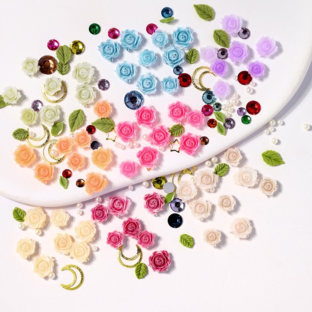 10g/Bag Gradient Rose Flowers Nail Charms 3D Colorful Mixed Size Camellia Flowers Nails Rhinestones DIY ins Manicure Accessories