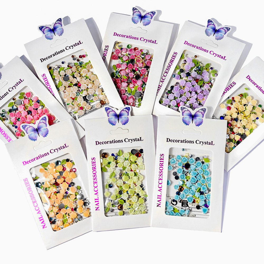 10g/Bag Gradient Rose Flowers Nail Charms 3D Colorful Mixed Size Camellia Flowers Nails Rhinestones DIY ins Manicure Accessories