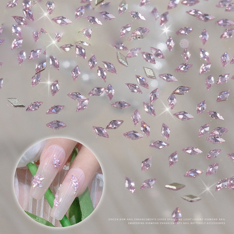 YOYAA 50pcs/Box Flat Back Rhombus Glass Shiny White Pink Colors DIY Nail Art Rhinestone For Decoration