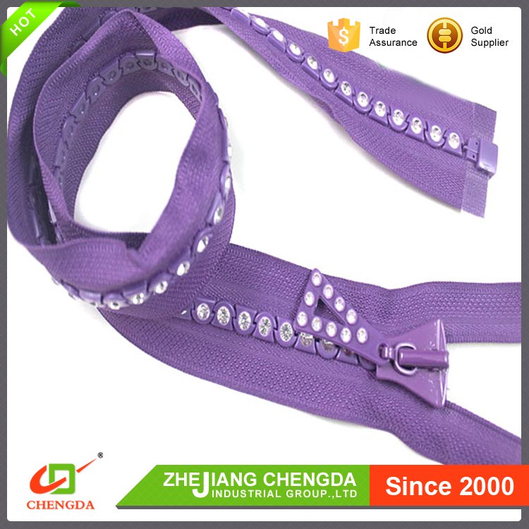 CHENGDA New Southeast Asia Rhinestone Zipper stone plastic zipper