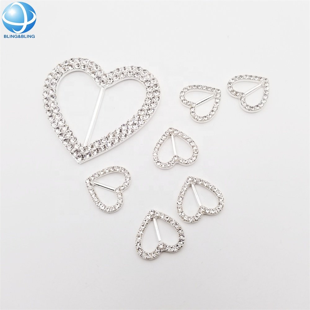 Factory Silver Rhinestone heart bikini connector buckles for women underwear accessories 2022