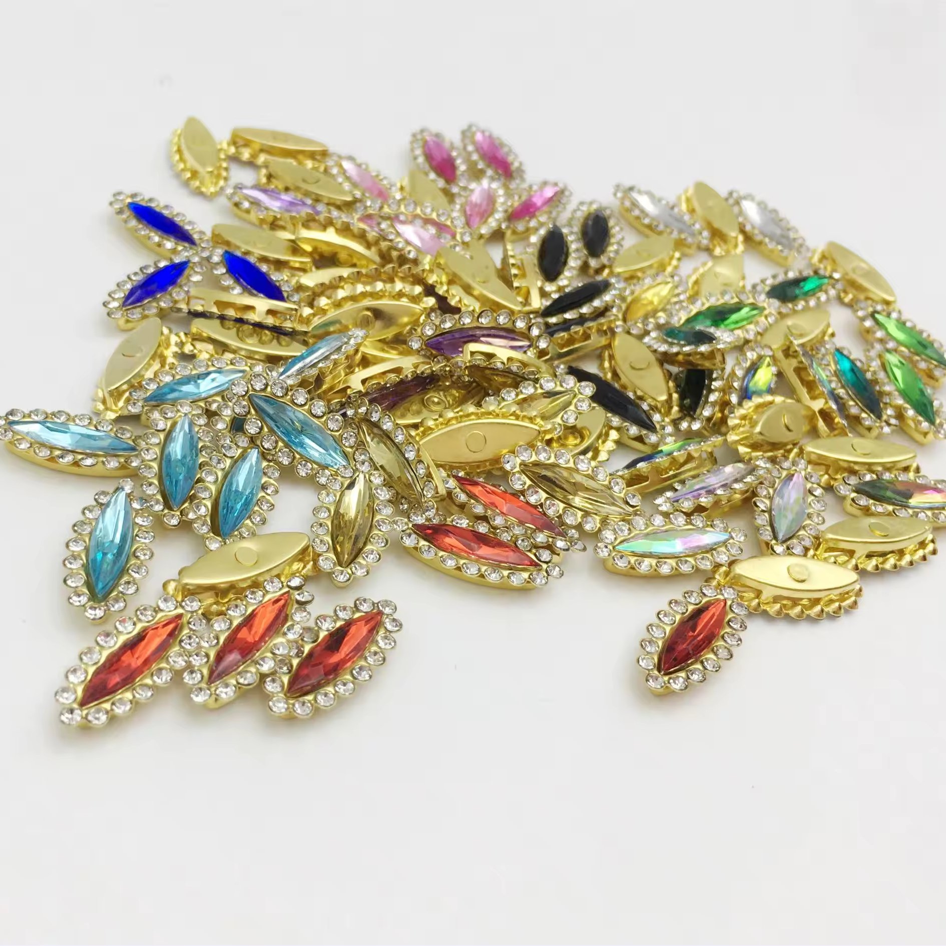 SINRONG AB Dress with Mixed Color 4*15mm Horse-Eye Shape Crystal Rhinestone Beads Loose Rhinestones Sewn for Brides