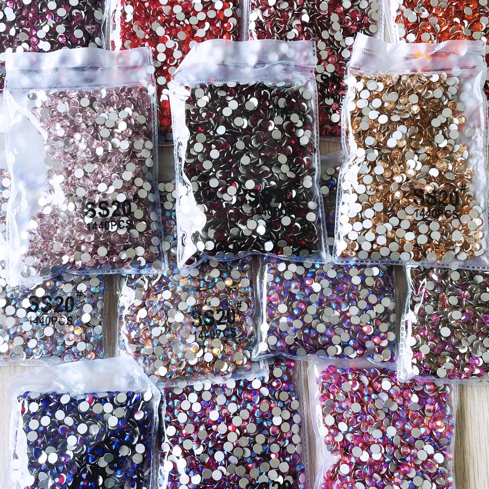 2024 Hot Plastic Bag Packaging SS20 1440pcs Multiple Colors Glass Non Hot Fix Flat Back Rhinestone For Nail Art