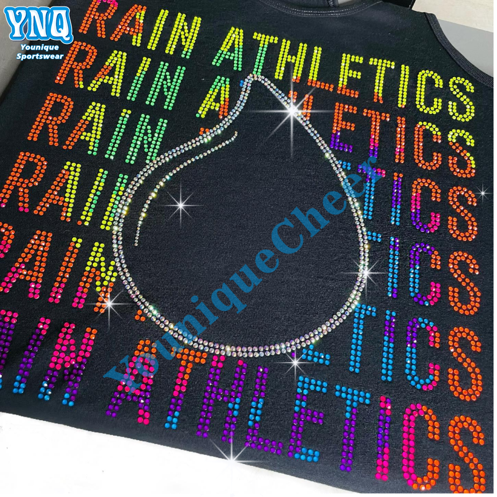 Wholesale Price Cheer Bling Hotfix Custom Rhinestone Heat Transfer Design Iron On T-shirt