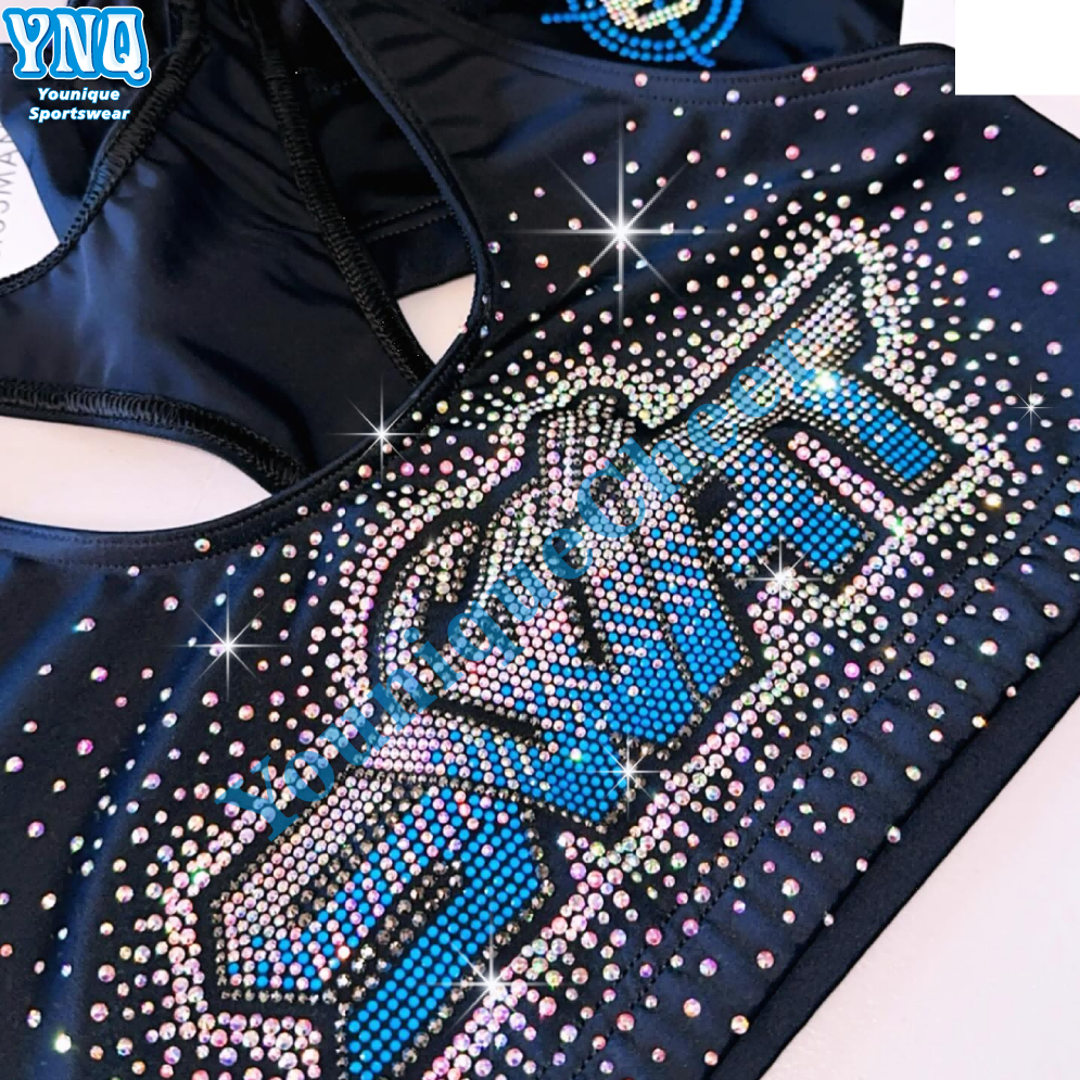 Wholesale Price Cheer Bling Hotfix Custom Rhinestone Heat Transfer Design Iron On T-shirt