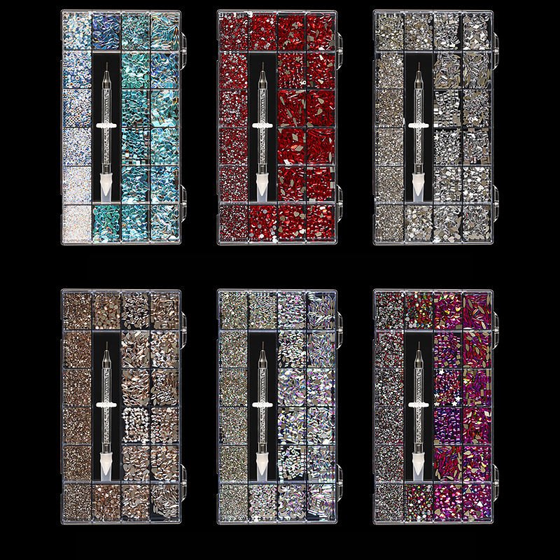 High Quality 21 Grids Multi Shape Glass Crystal Stone Decoration Design Flatback Nail Art Fancy Rhinestone Set Kit