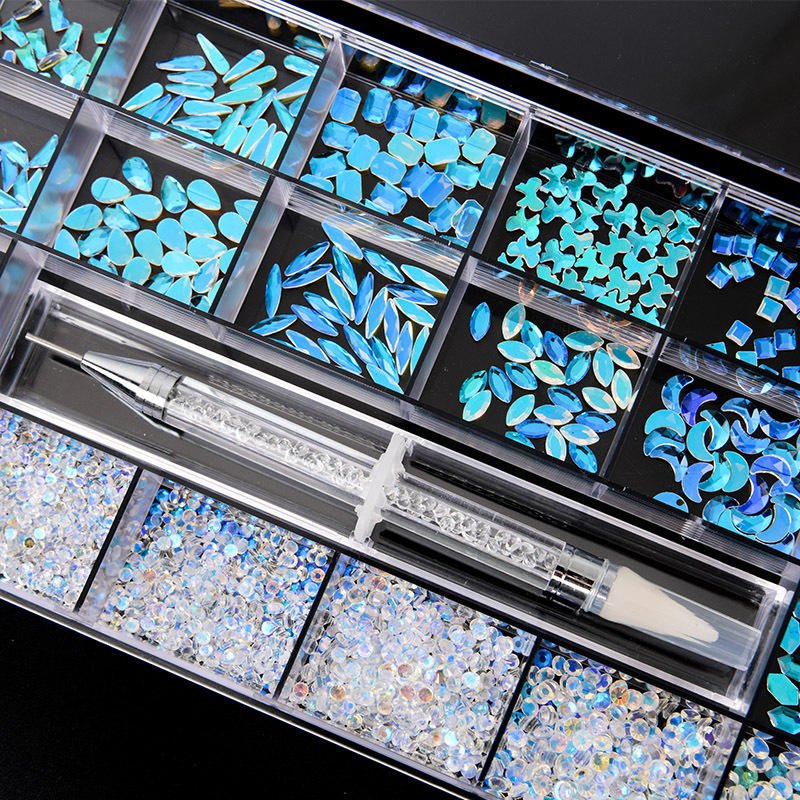 High Quality 21 Grids Multi Shape Glass Crystal Stone Decoration Design Flatback Nail Art Fancy Rhinestone Set Kit
