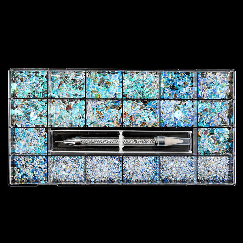 High Quality 21 Grids Multi Shape Glass Crystal Stone Decoration Design Flatback Nail Art Fancy Rhinestone Set Kit