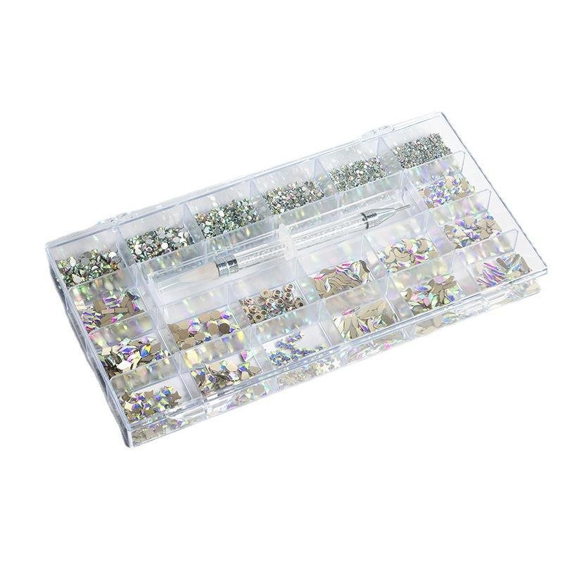 High Quality 21 Grids Multi Shape Glass Crystal Stone Decoration Design Flatback Nail Art Fancy Rhinestone Set Kit