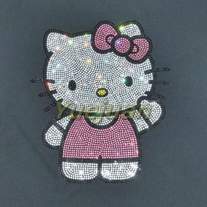 Custom Bling Crystal Lovely Cartoon Kit Cat kitten Motif Hot Fix Iron on Kitty Rhinestone Transfer Design