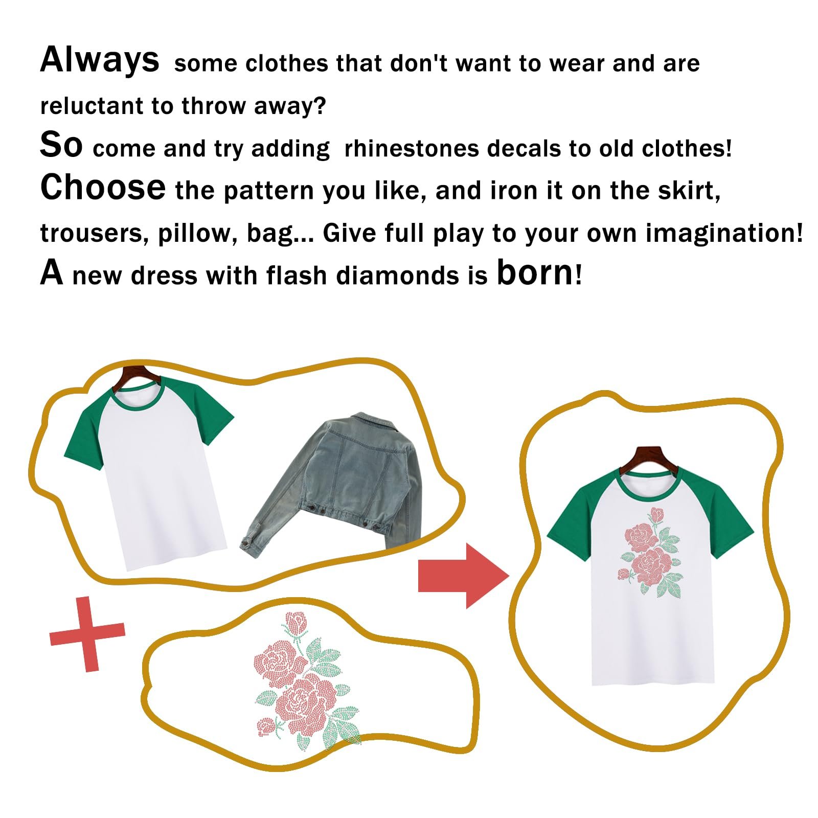 Iron On Transfers Rose Flower Thermal Transfer Rhinestone Heat Transfer Printing Suitable For T-Shirt Clothing Decoration