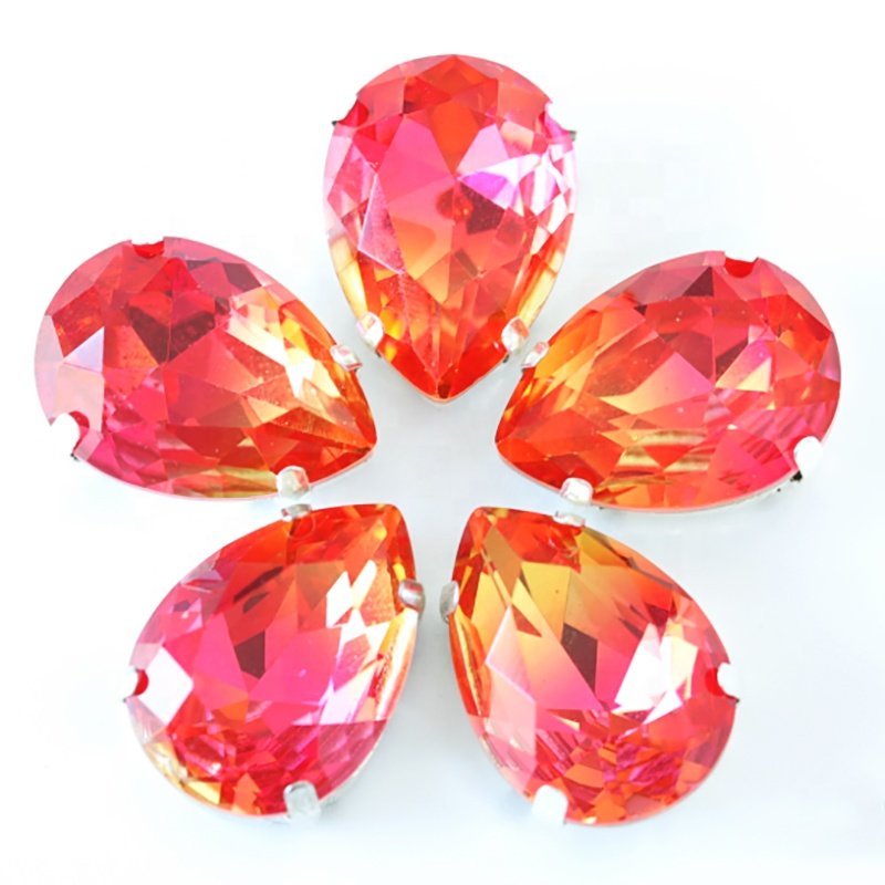 New arrival Sew on Rhinestone Slides diy colorful Teardrop rhinestones sew on crystal glass stones with claw