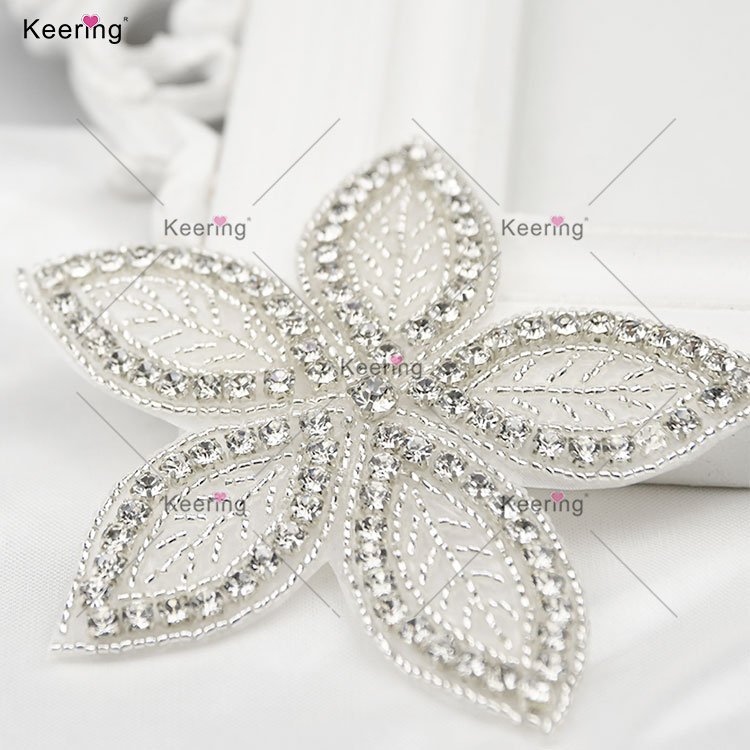 WRA-787 Keering Wedding Dresses 2024 3D Flower Leaves Rhinestones And Beaded Iron On Patch For Clothes Bridal Applique