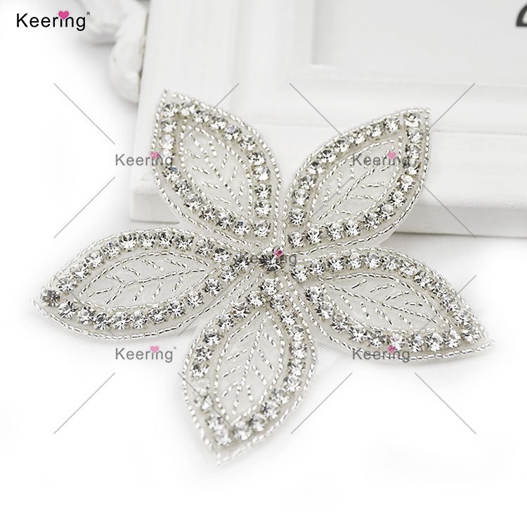 WRA-787 Keering Wedding Dresses 2024 3D Flower Leaves Rhinestones And Beaded Iron On Patch For Clothes Bridal Applique