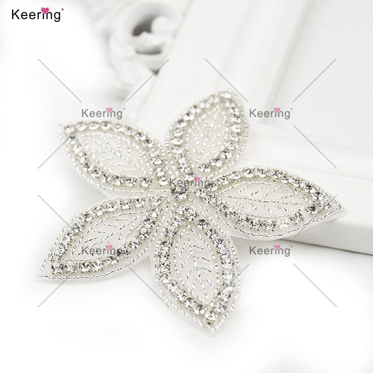 WRA-787 Keering Wedding Dresses 2024 3D Flower Leaves Rhinestones And Beaded Iron On Patch For Clothes Bridal Applique