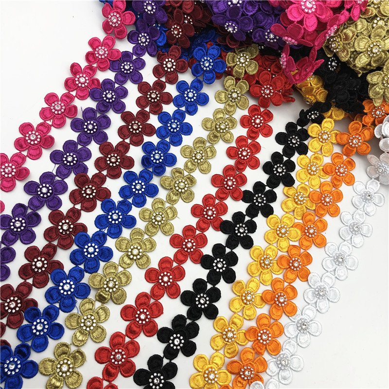 Wholesale flowers rhinestone Embroidered Diy Handmade lace trim Ribbon Sewing on African Nigeria Supplies Crafts