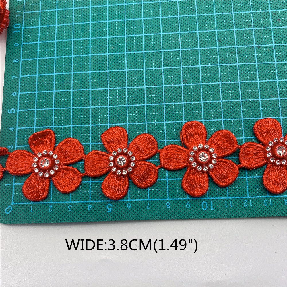Wholesale flowers rhinestone Embroidered Diy Handmade lace trim Ribbon Sewing on African Nigeria Supplies Crafts