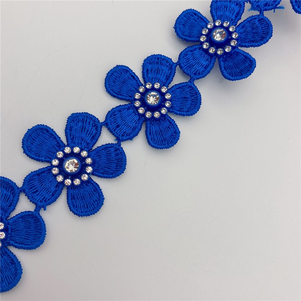 Wholesale flowers rhinestone Embroidered Diy Handmade lace trim Ribbon Sewing on African Nigeria Supplies Crafts