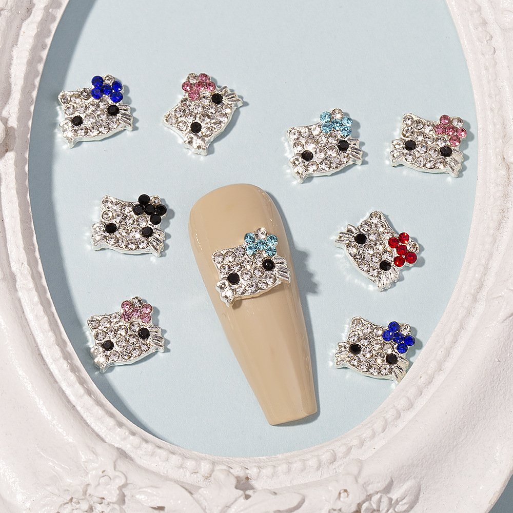 Hello Kitty Nail Accessories Metal Alloy Accessories Diamond Kawaii 3D Kitty Nail Charms Cat Rhinestones
