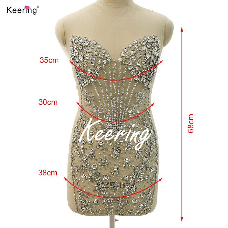 WDP-487 Keering 2024 New Design Handmade Silver Patches Sewing Shiny Rhinestone Crystal Beaded Gown Applique For Wedding Dresses