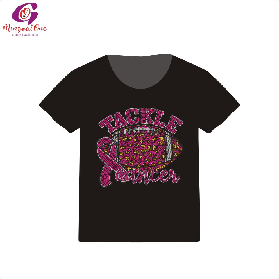 Custom Faith Hope Love Cancer Ribbon Words Rhinestone Iron On Design Popular Pink Ribbon Rhinestone Heat Transfer for Shirt