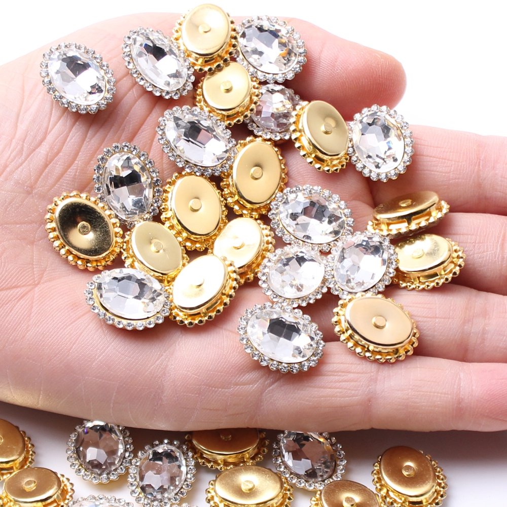 Claw Rhinestones 10x14mm Oval Flatback Many Colors 200pcs Sewing Shiny Crystals Stones Gold Base Sew On Rhinestones For Clothes