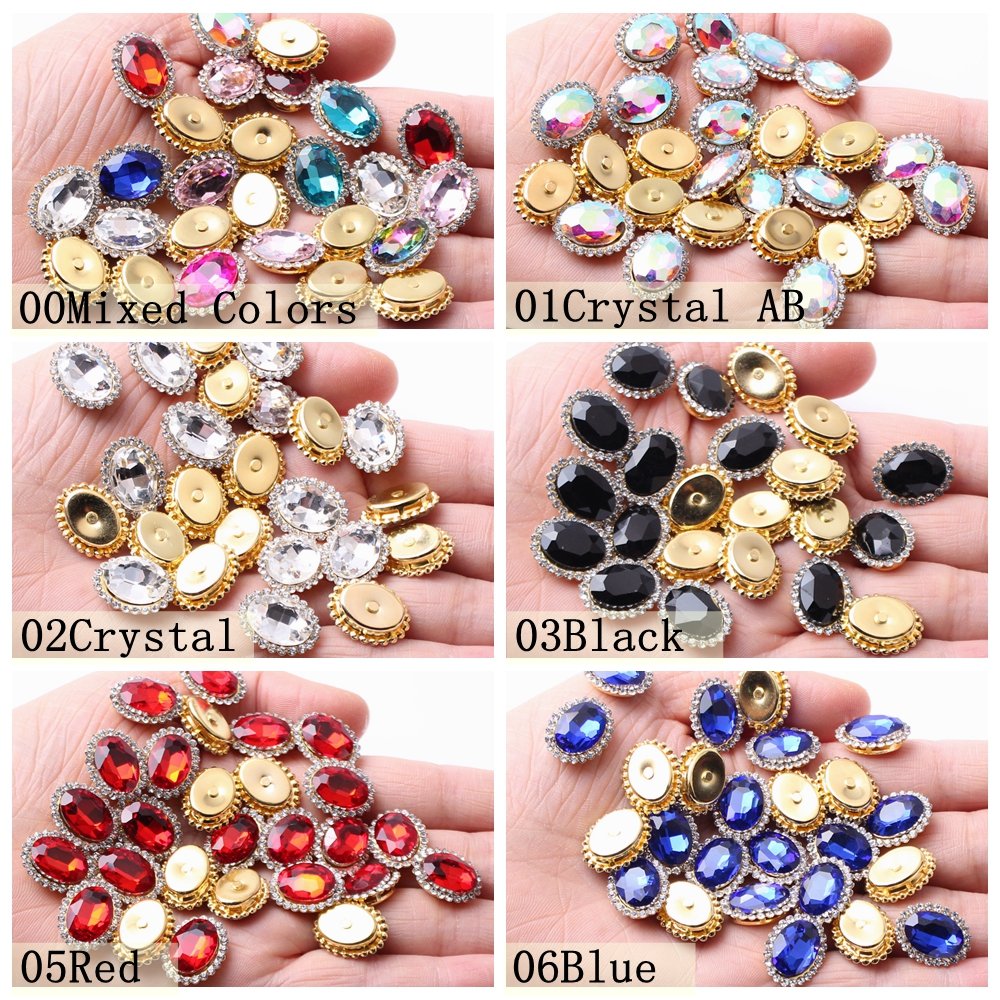 Claw Rhinestones 10x14mm Oval Flatback Many Colors 200pcs Sewing Shiny Crystals Stones Gold Base Sew On Rhinestones For Clothes