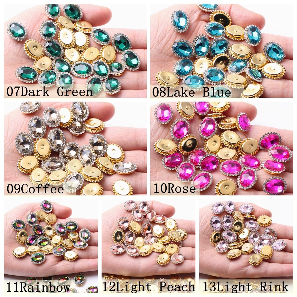 Claw Rhinestones 10x14mm Oval Flatback Many Colors 200pcs Sewing Shiny Crystals Stones Gold Base Sew On Rhinestones For Clothes