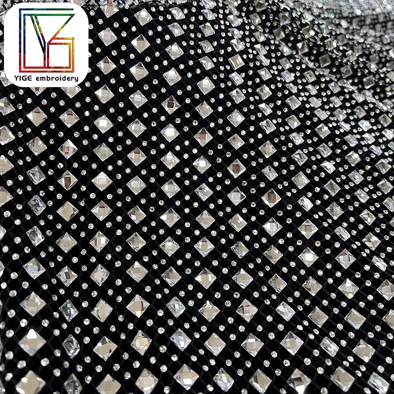 Haute Crystals Rhinestone Square Diamonds Rhinestone Mesh bridal gowns Fabric high quality Swarovski crystal stretchy fabric