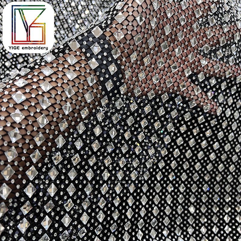 Haute Crystals Rhinestone Square Diamonds Rhinestone Mesh bridal gowns Fabric high quality Swarovski crystal stretchy fabric