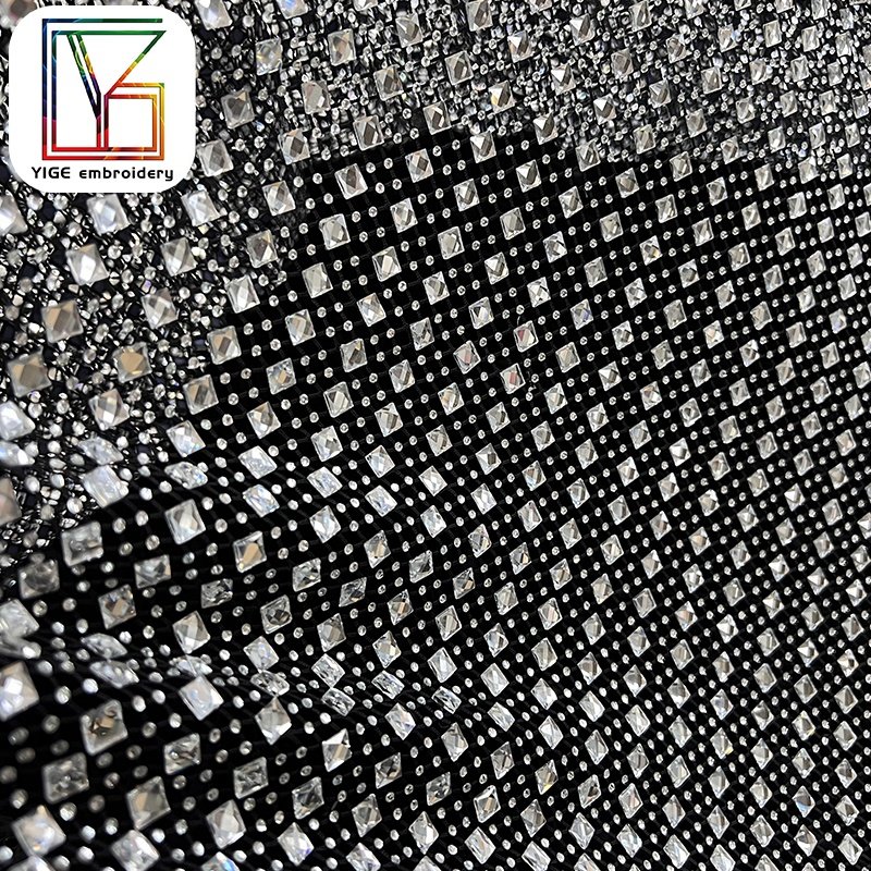 Haute Crystals Rhinestone Square Diamonds Rhinestone Mesh bridal gowns Fabric high quality Swarovski crystal stretchy fabric