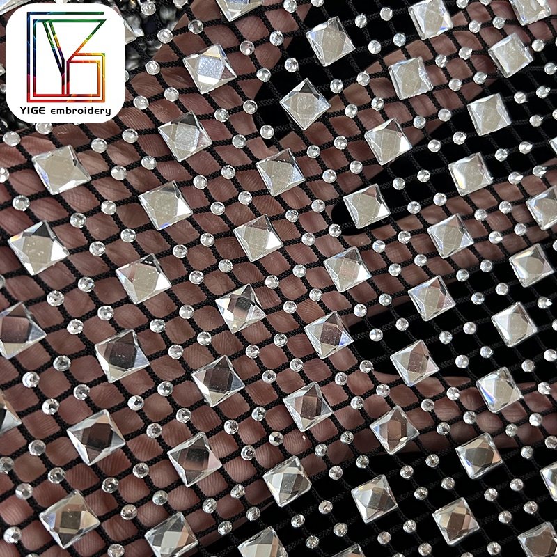 Haute Crystals Rhinestone Square Diamonds Rhinestone Mesh bridal gowns Fabric high quality Swarovski crystal stretchy fabric