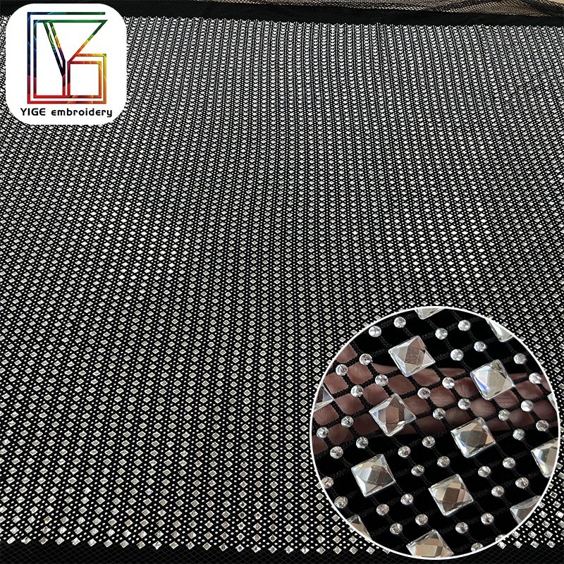 Haute Crystals Rhinestone Square Diamonds Rhinestone Mesh bridal gowns Fabric high quality Swarovski crystal stretchy fabric