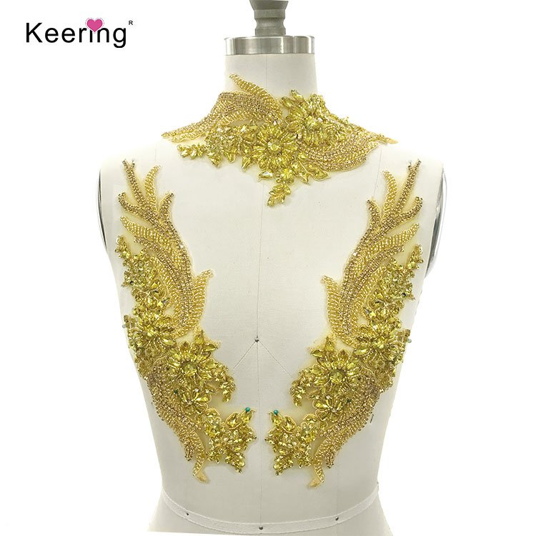 WDP-303 Colorful Stones Clothes Glass Patch Flatback Rhinestones Bulk Dress Panel Crystal Bodice Appliques