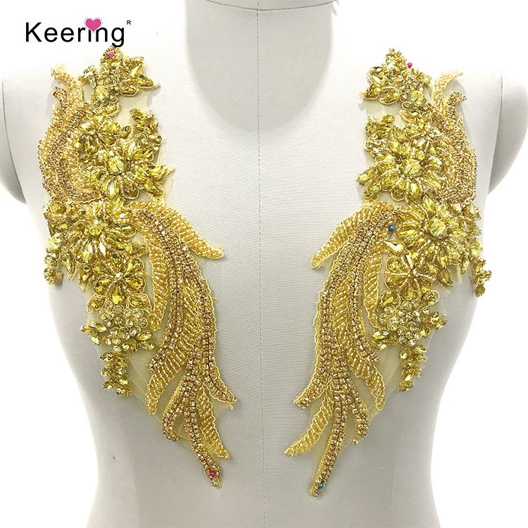 WDP-303 Colorful Stones Clothes Glass Patch Flatback Rhinestones Bulk Dress Panel Crystal Bodice Appliques