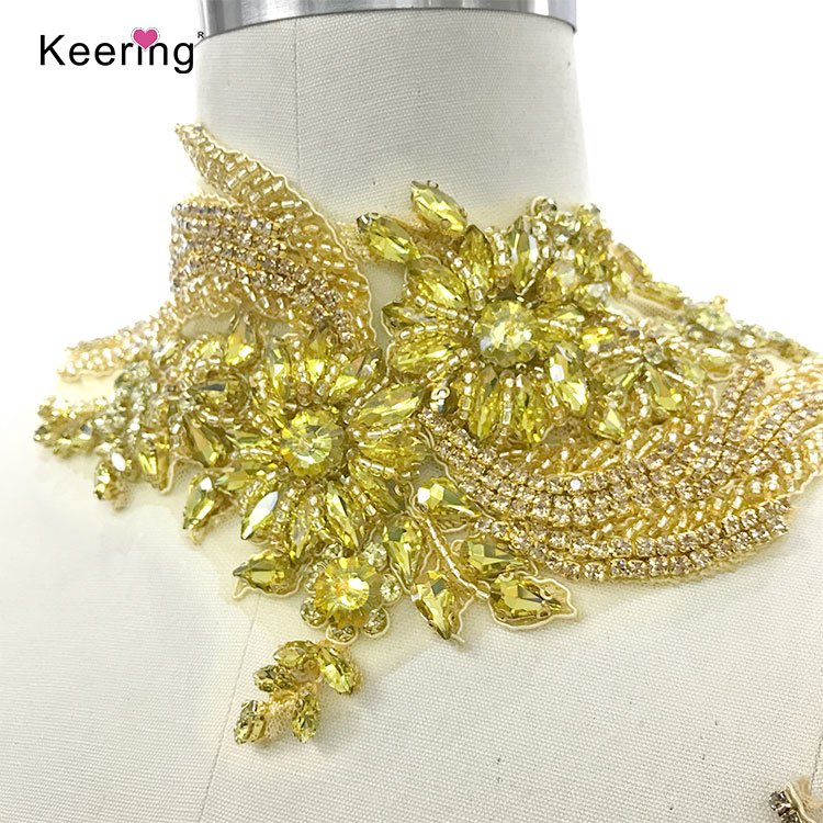 WDP-303 Colorful Stones Clothes Glass Patch Flatback Rhinestones Bulk Dress Panel Crystal Bodice Appliques