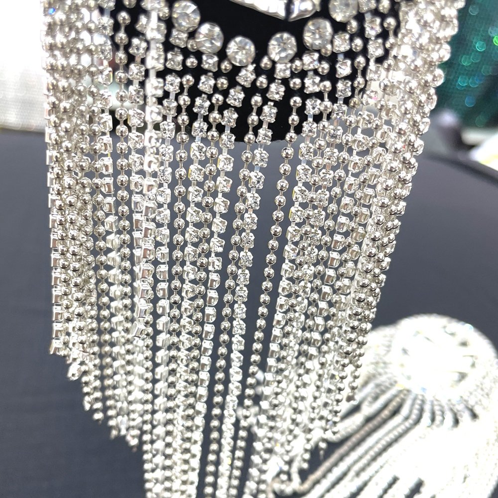 W013 Sparkling Beaded bodice applique Rhinestone shoulder applique for wedding bridal dress