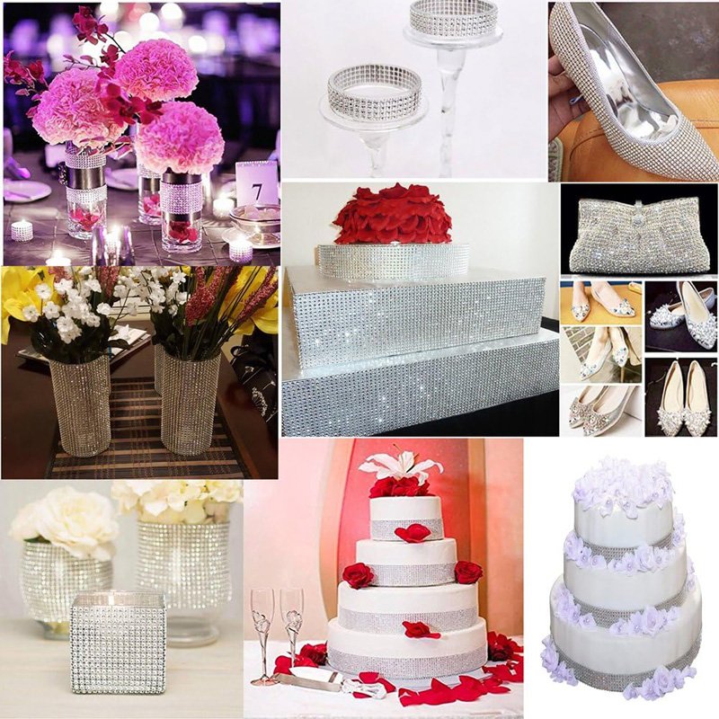 Plastic Bling Rhinestone Diamond Mesh Ribbon Wrap Pyramid Wrap for Wedding Cake Vase Decorations Party Supplies 60Ft