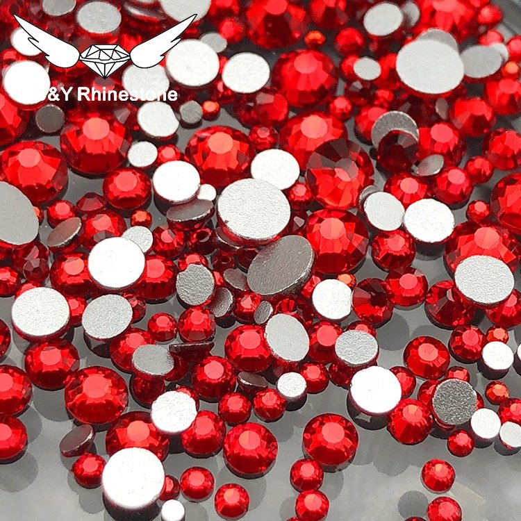 Wholesale Factory Price SS3-SS40 Siam Red Nail Gems Loose Silver Foil Back Crystal Stones Case Rhinestone