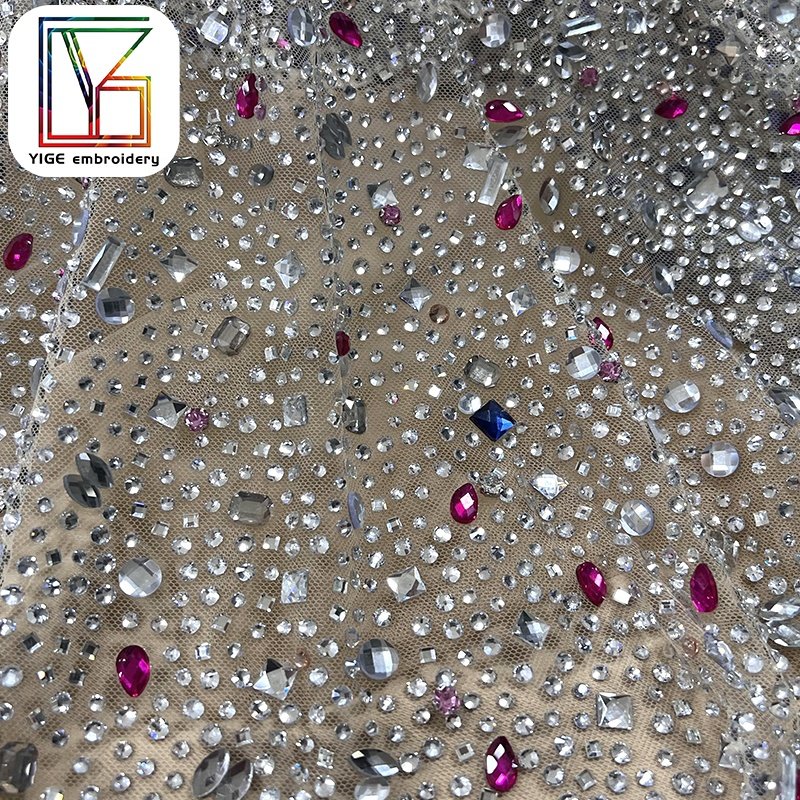 high quality womens swarovski crystal lace fabric Bridal wedding Popular stone handmade crystal tulle rhinestone lace fabric
