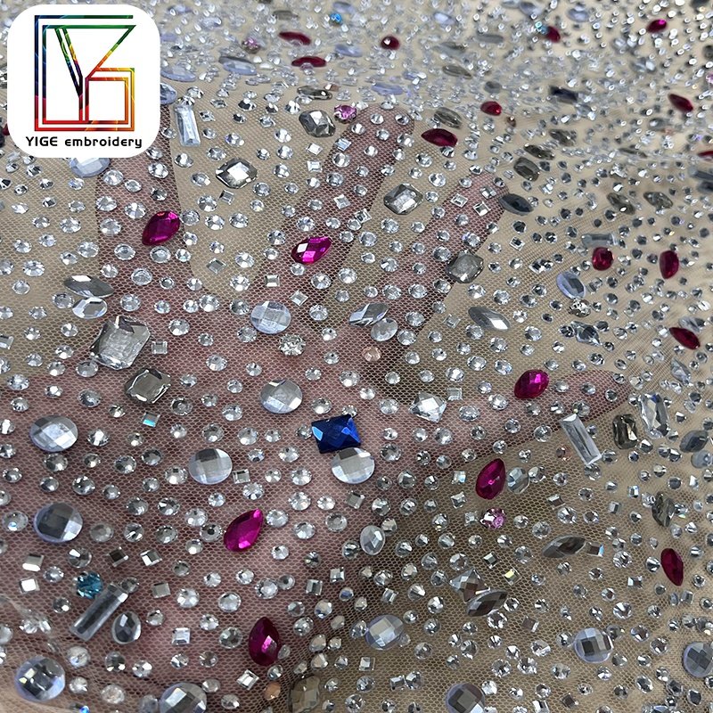 high quality womens swarovski crystal lace fabric Bridal wedding Popular stone handmade crystal tulle rhinestone lace fabric